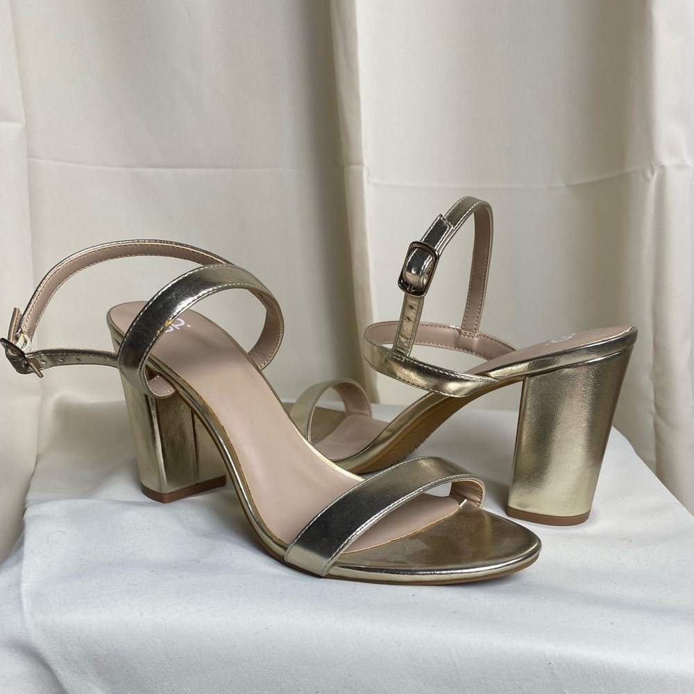 BP Gold Strappy Block Heel Sandals
